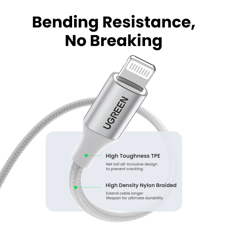 UGREEN 1 Meter USB to Lightning Alu Case – MFI Certified Braided Lightning Cable – US199 – 60161 – 1 Year Warranty - Image 6